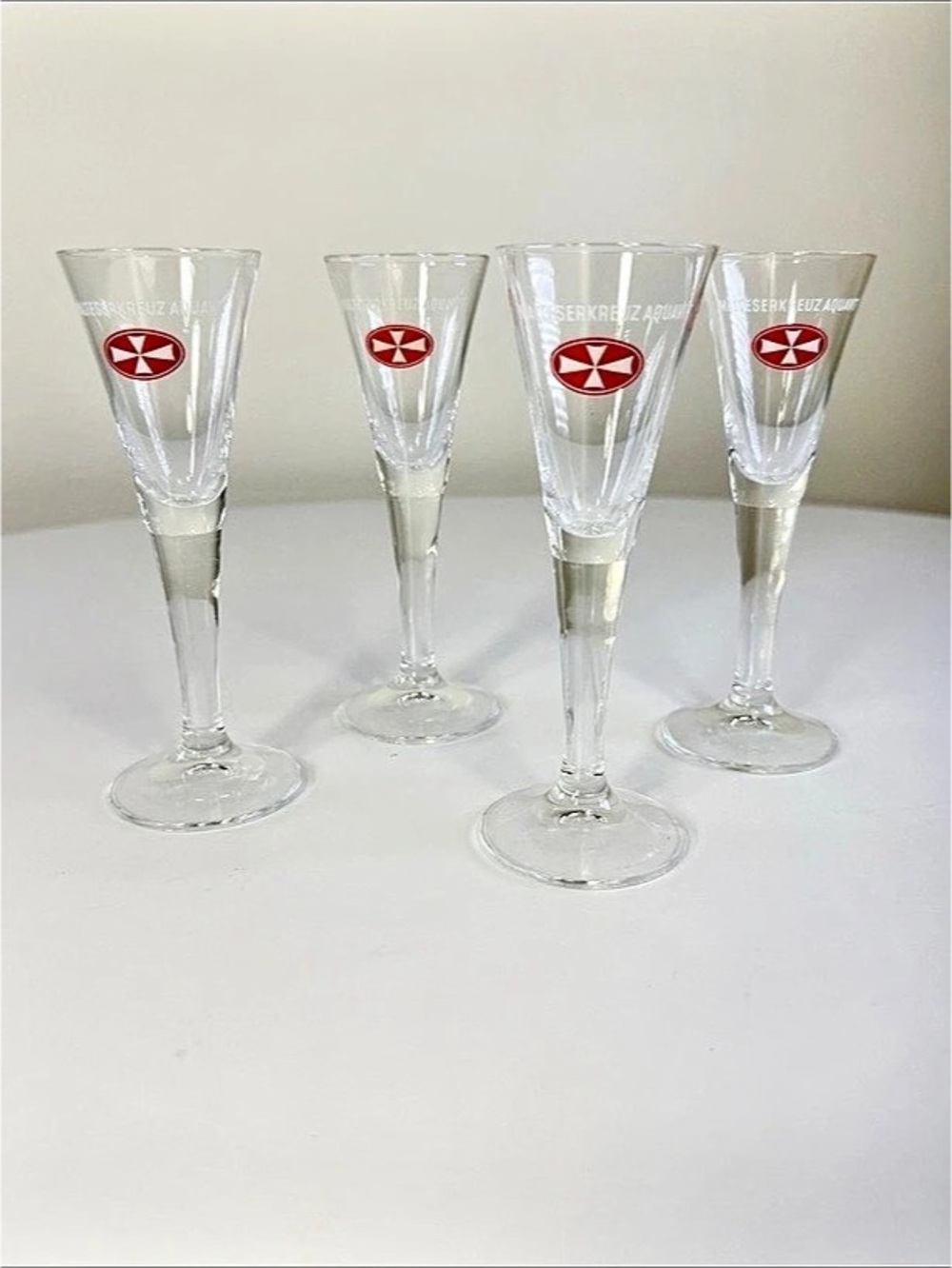 Vintage Malteserkreuz Aquavit 2cl Stemmed Shot Cordial Glasses Set of 4